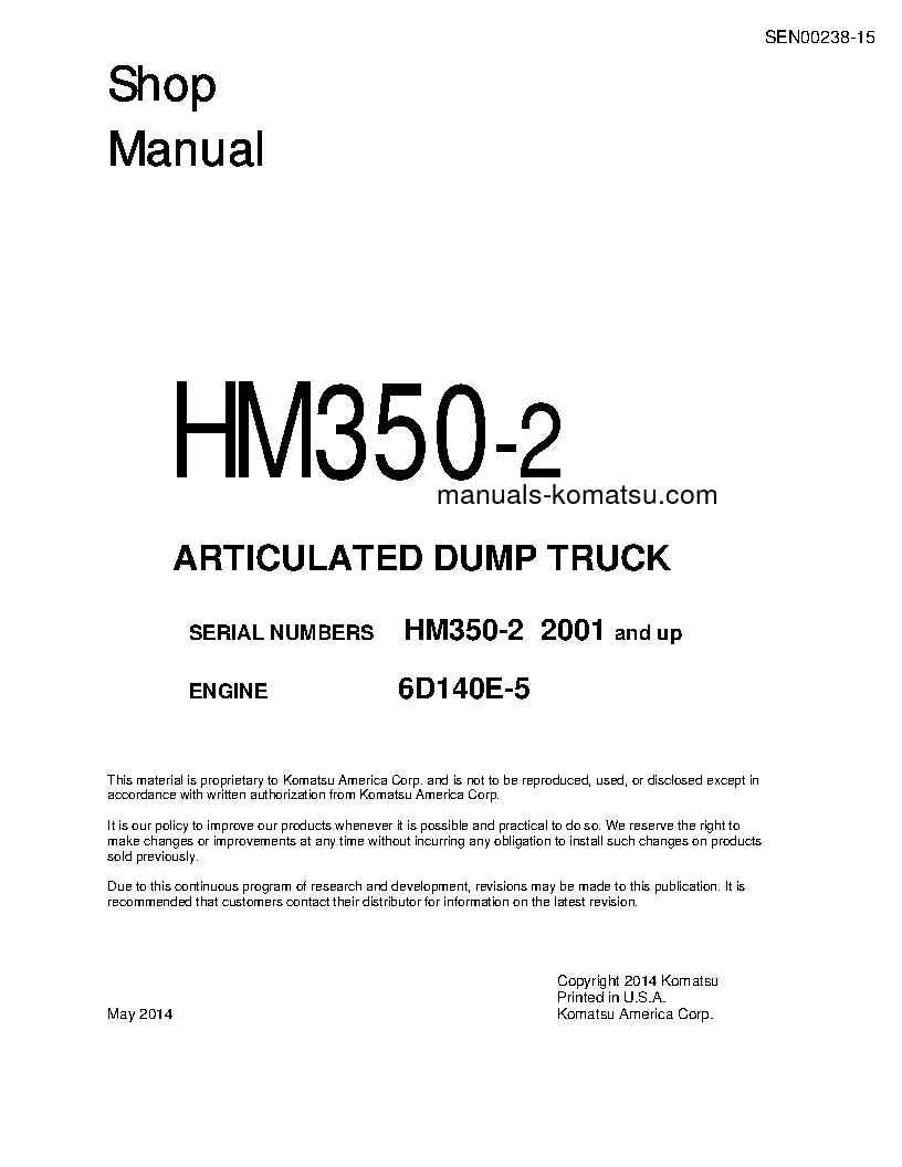 HM350-2(JPN) S/N 2001-UP Shop (repair) manual (English)