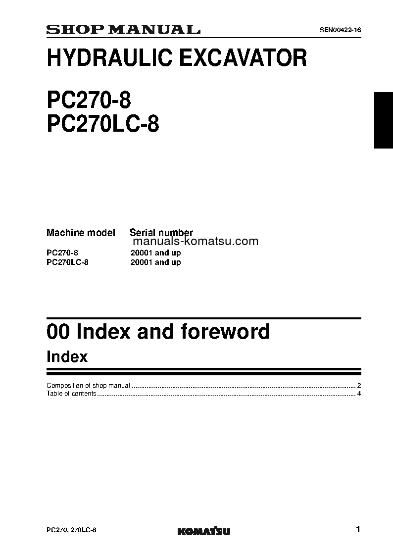 Protected: PC270LC-8(JPN) S/N 20001-UP Shop (repair) manual (English)
