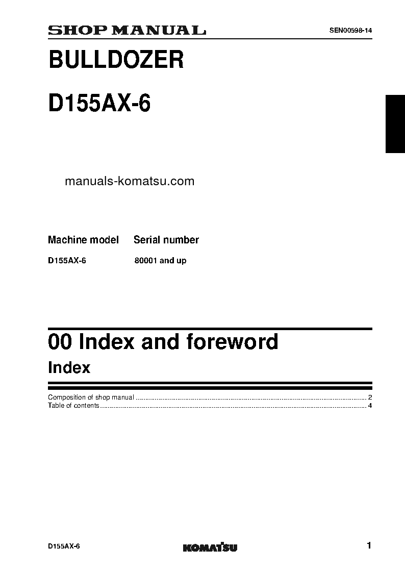 Protected: D155AX-6(JPN) S/N 80001-UP Shop (repair) manual (English)