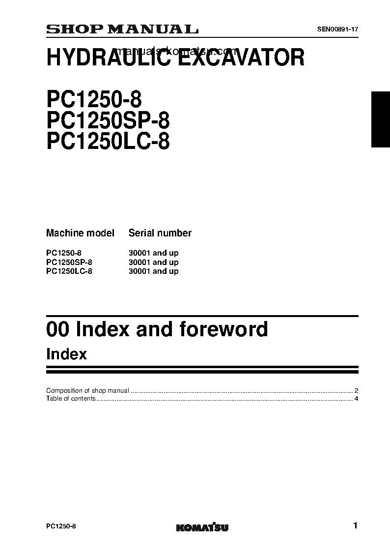 Protected: PC1250LC-8(JPN) S/N 30001-UP Shop (repair) manual (English)