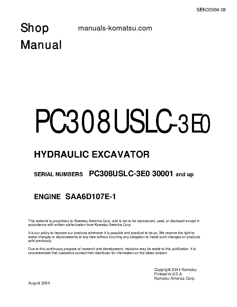 PC308USLC-3(JPN)-E0 S/N 30001-UP Shop (repair) manual (English)