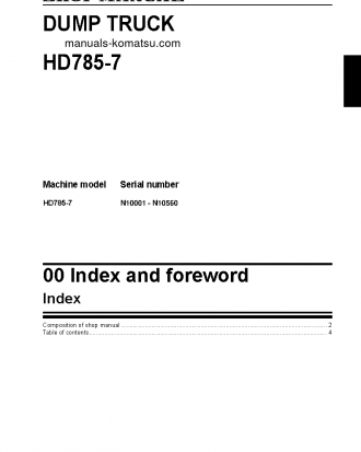HD785-7(IND)-50C DEGREE M/C SPEC S/N N10001-N10560 Shop (repair) manual (English)