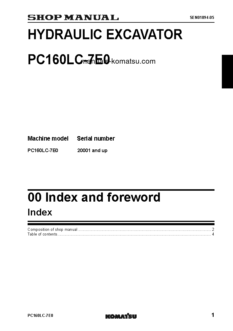 Protected: PC160LC-7(JPN)-TIER3, WORK EQUIPMENT GREASE 100H S/N 20001-UP Shop (repair) manual (English)