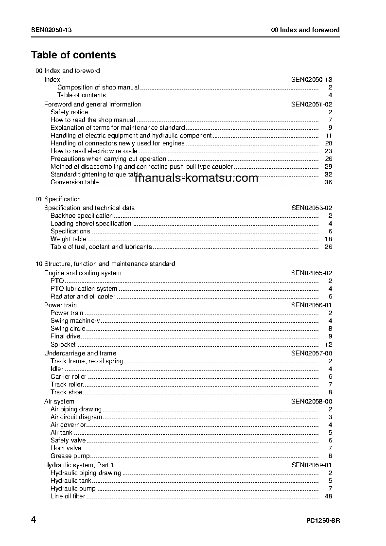 Protected: PC1250-8(JPN)-W/O ERG S/N 35001-UP Shop (repair) manual (English)