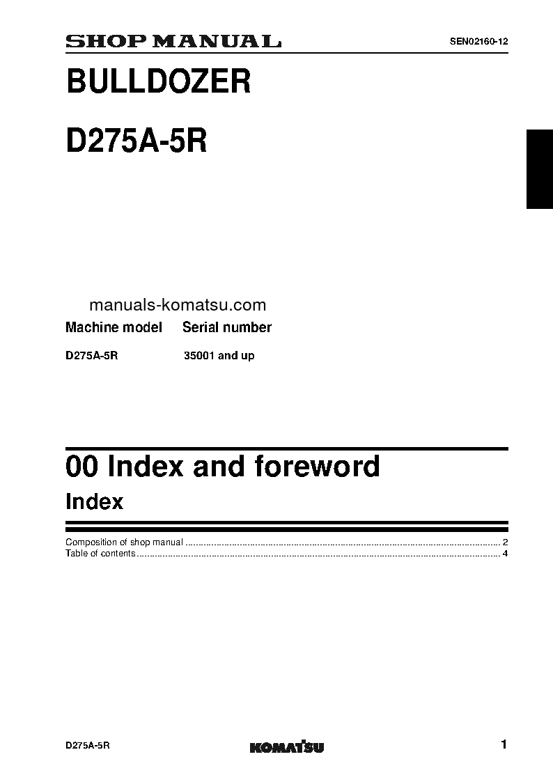 Protected: D275A-5(JPN)-W/O EGR S/N 35001-UP Shop (repair) manual (English)