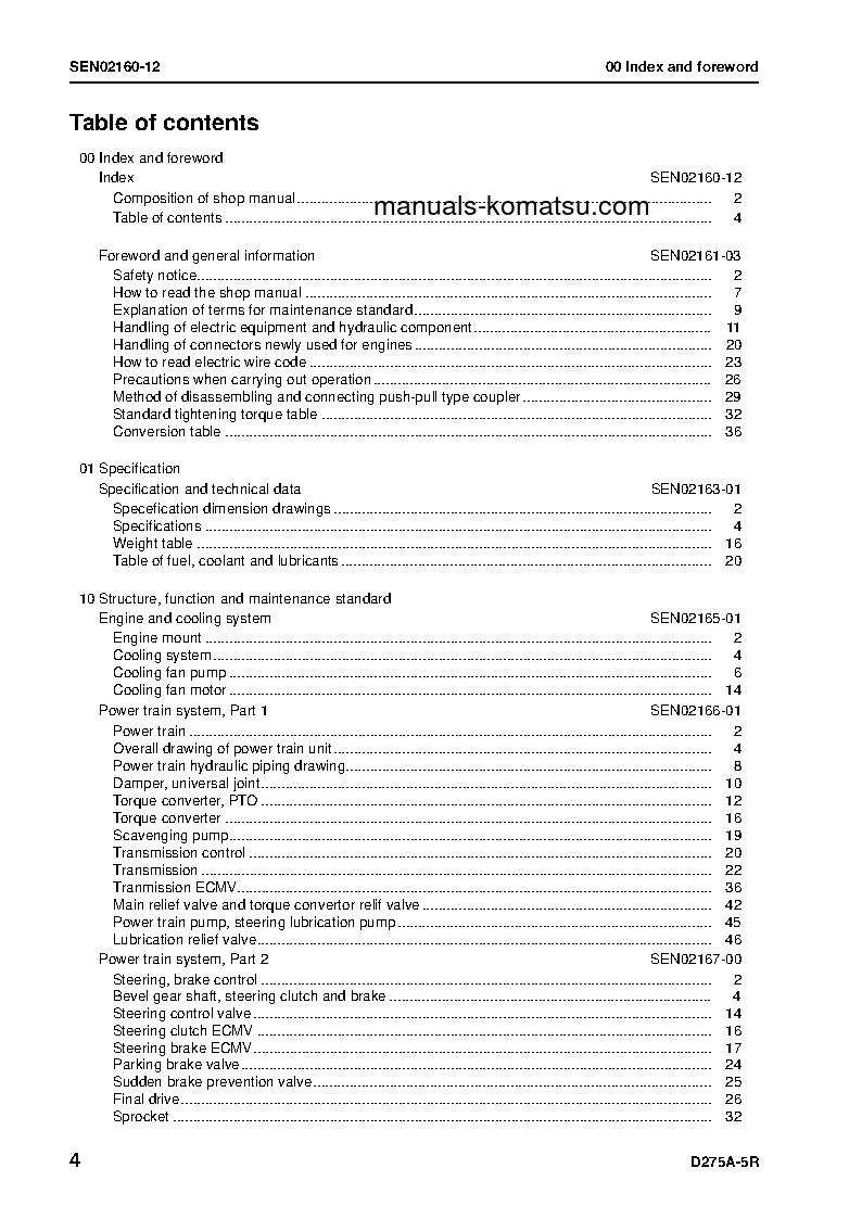 Protected: D275A-5(JPN)-W/O EGR S/N 35001-UP Shop (repair) manual (English)