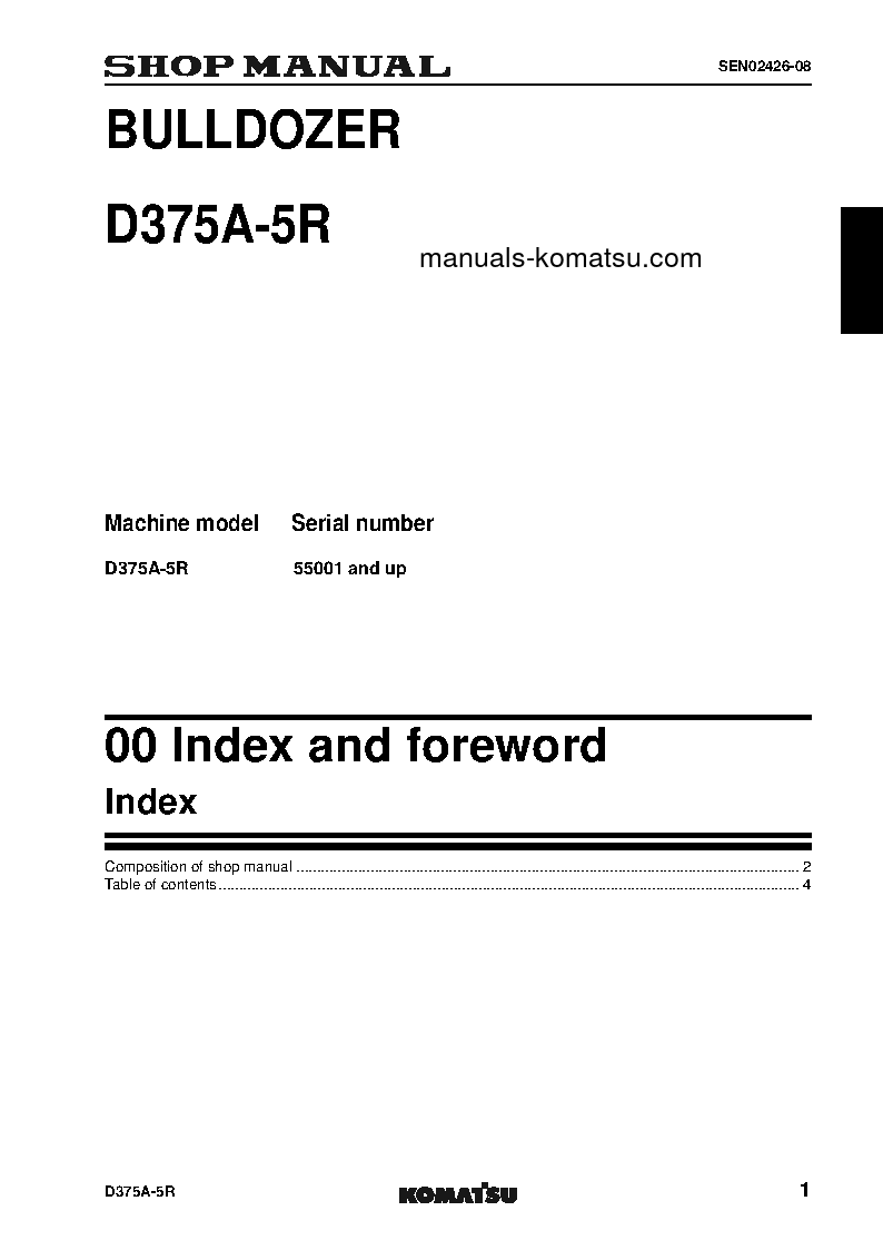 Protected: D375A-5(JPN)-W/O EGR S/N 55001-UP Shop (repair) manual (English)