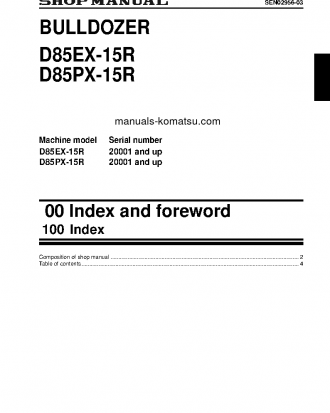D85PX-15(JPN)-W/O EGR S/N 20001-UP Shop (repair) manual (English)