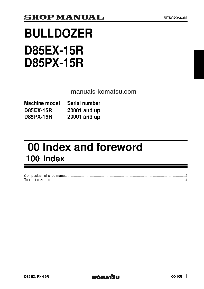 Protected: D85EX-15(JPN)-W/O EGR S/N 20001-UP Shop (repair) manual (English)