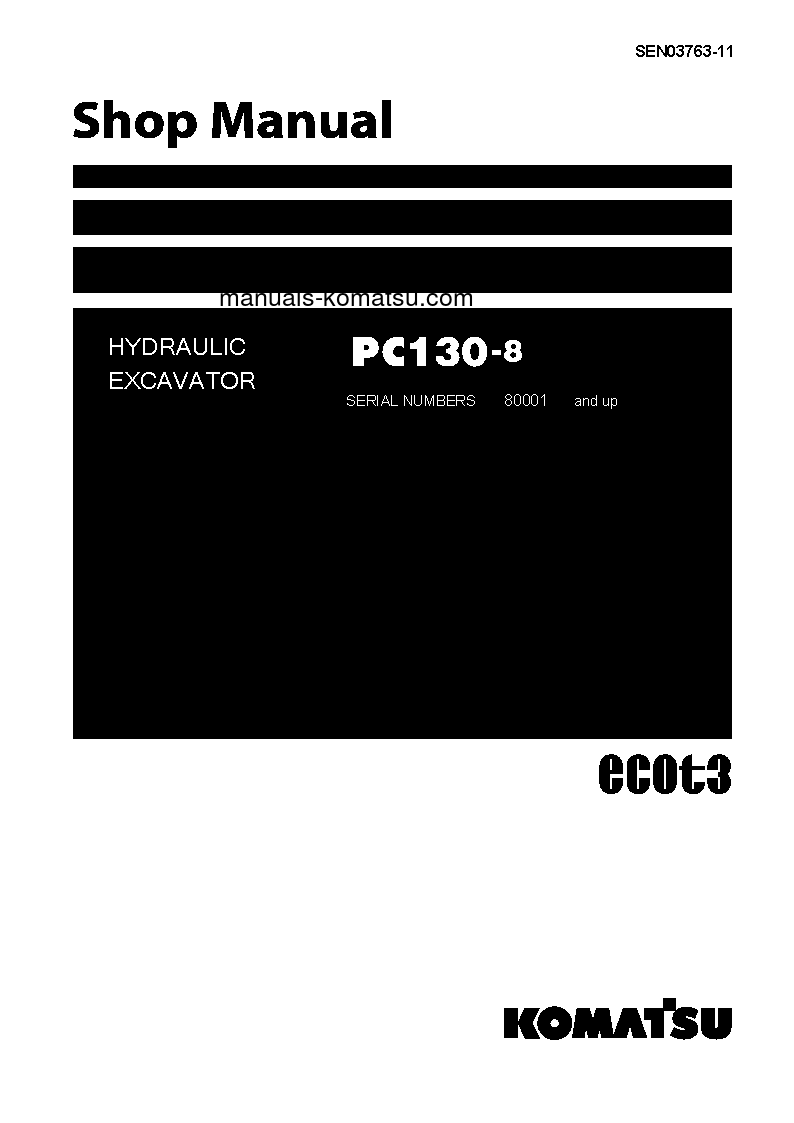 PC130-8(JPN) S/N 80001-UP Shop (repair) manual (English)