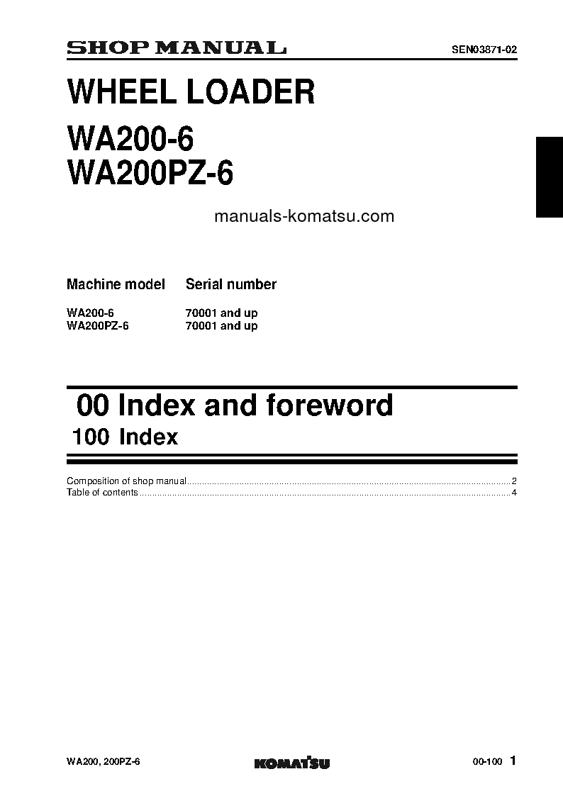 Protected: WA200PZ-6(JPN)-FOR N. AMERICA S/N 70001-UP Shop (repair) manual (English)