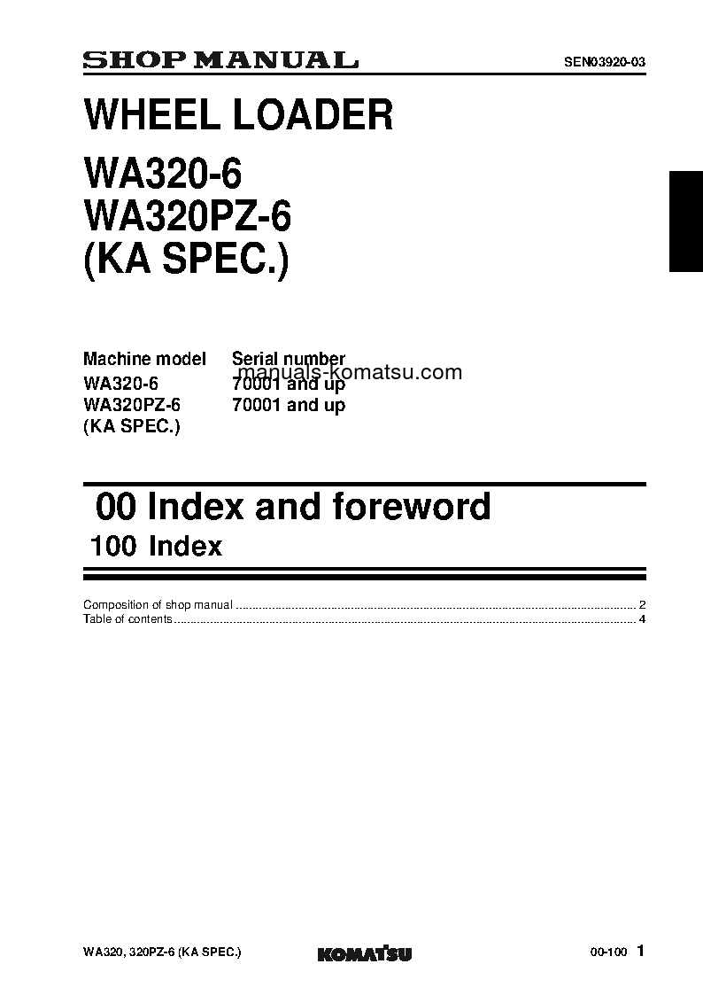Protected: WA320-6(JPN)-FOR N.AMERICA S/N 70001-UP Shop (repair) manual (English)