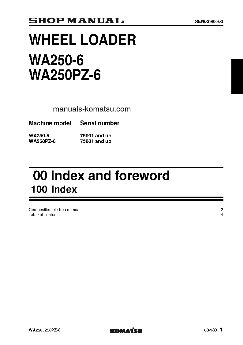Protected: WA250PZ-6(JPN) S/N 75001-UP Shop (repair) manual (English)