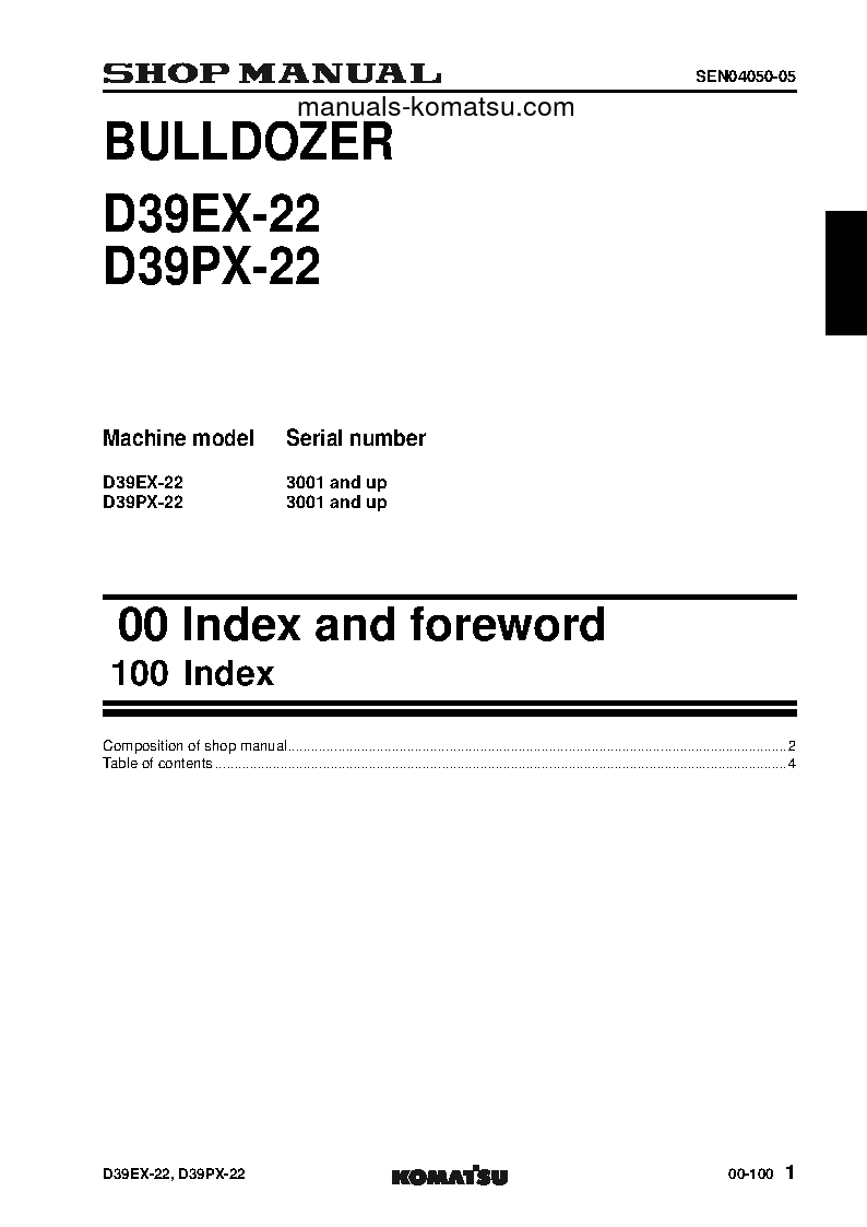 Protected: D39PX-22(JPN) S/N 3001-UP Shop (repair) manual (English)