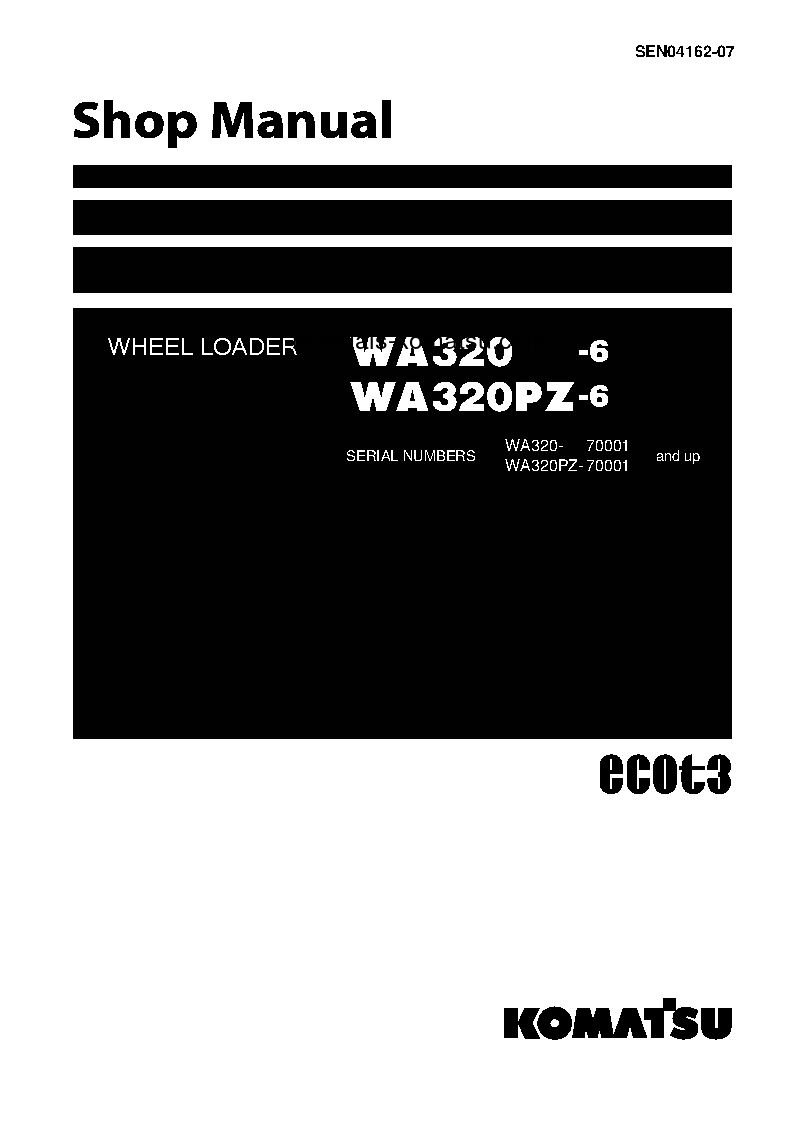 WA320-6(JPN) S/N 70001-UP Shop (repair) manual (English)