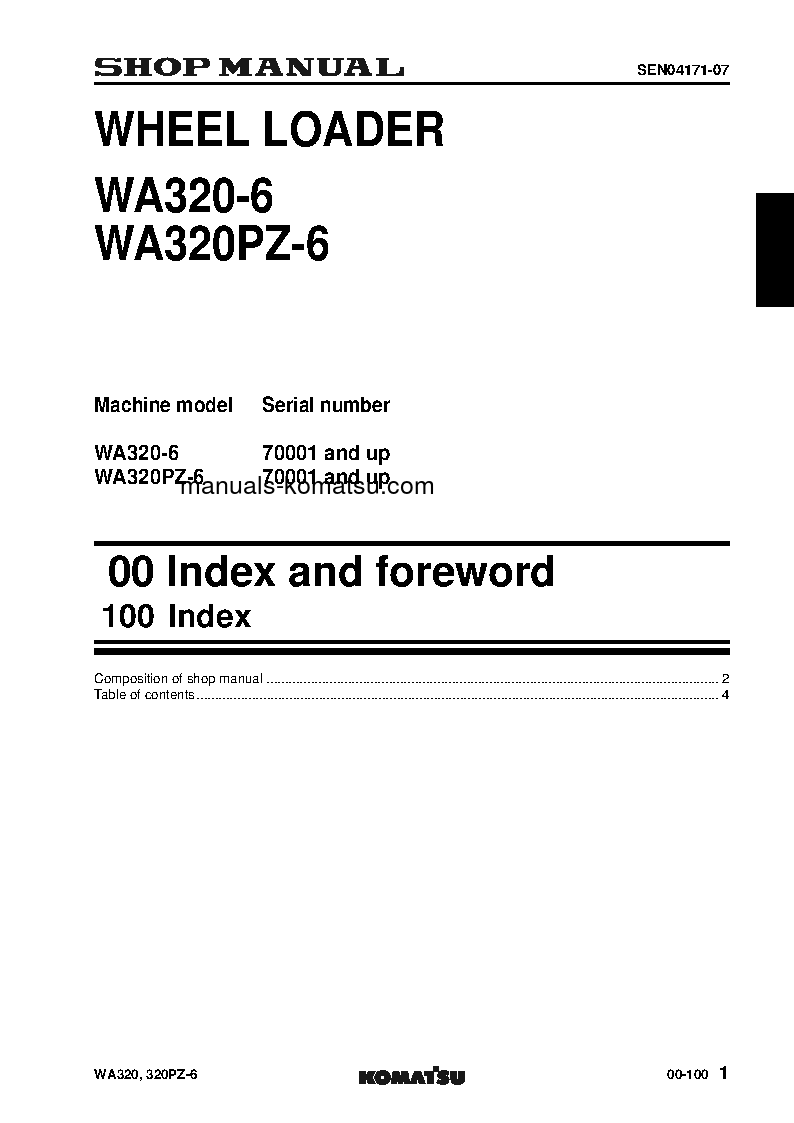 Protected: WA320-6(JPN) S/N 70001-UP Shop (repair) manual (English)