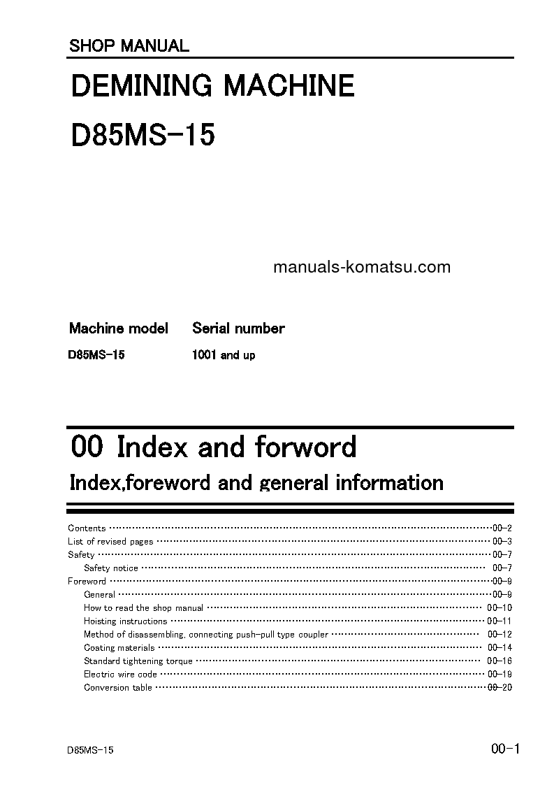 Protected: D85MS-15(JPN) S/N 1001-UP Shop (repair) manual (English)