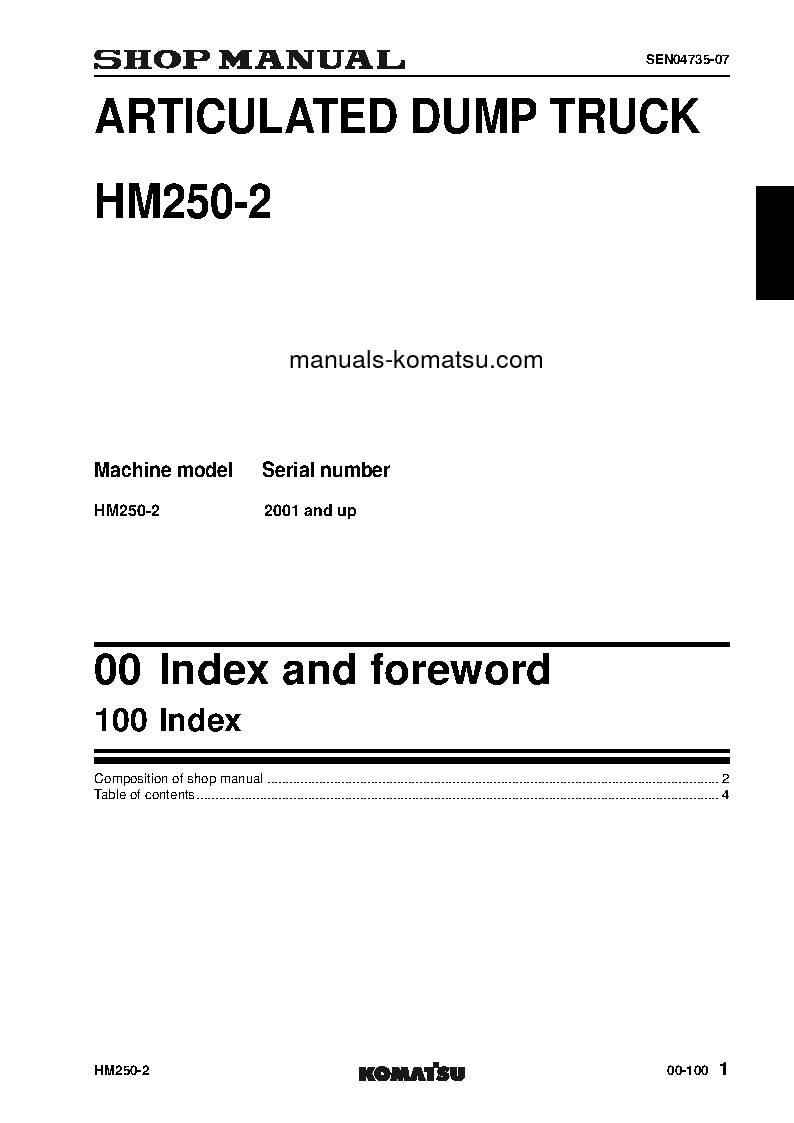 Protected: HM250-2(JPN) S/N 2001-UP Shop (repair) manual (English)
