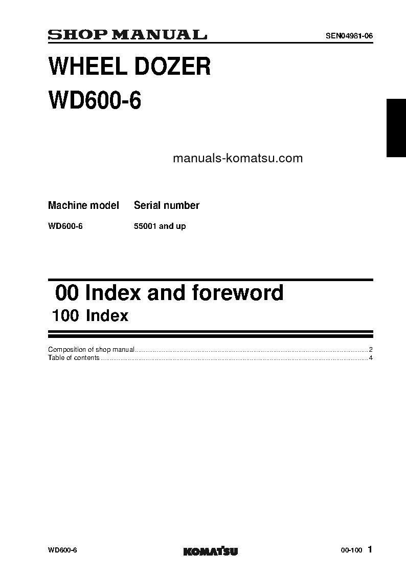 Protected: WD600-6(JPN) S/N 55001-UP Shop (repair) manual (English)