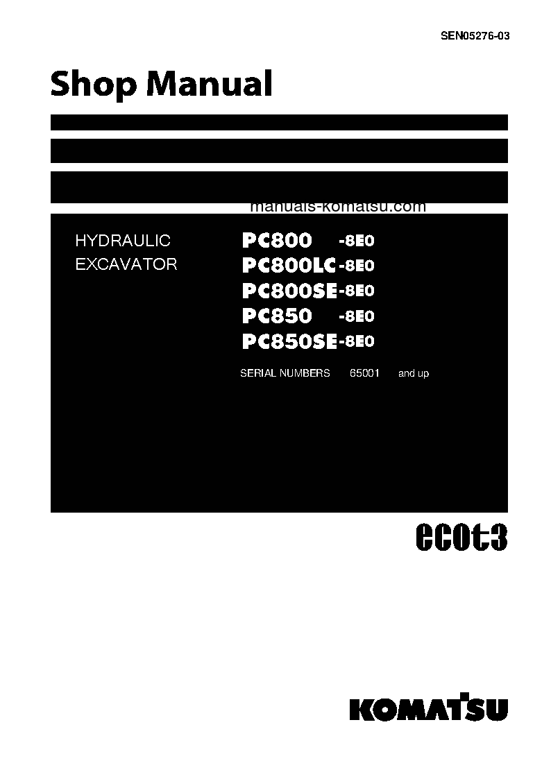 PC800-8(JPN)-E0 S/N 65001-UP Shop (repair) manual (English)