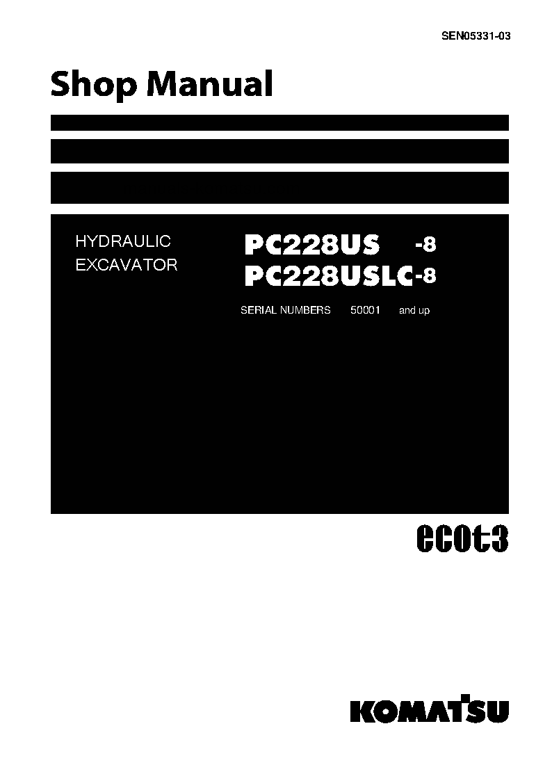PC228US-8(JPN)-FOR AUSTRALIA AND NEW ZEALAND S/N 50001-UP Shop (repair) manual (English)