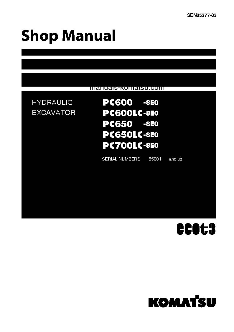 PC600LC-8(JPN)-E0 S/N 65001-UP Shop (repair) manual (English)