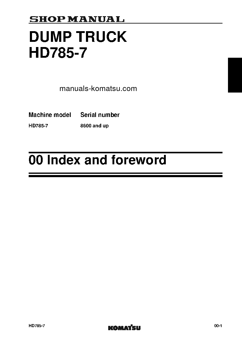 Protected: HD785-7(JPN)-FOR KAL S/N 8600-UP Shop (repair) manual (English)