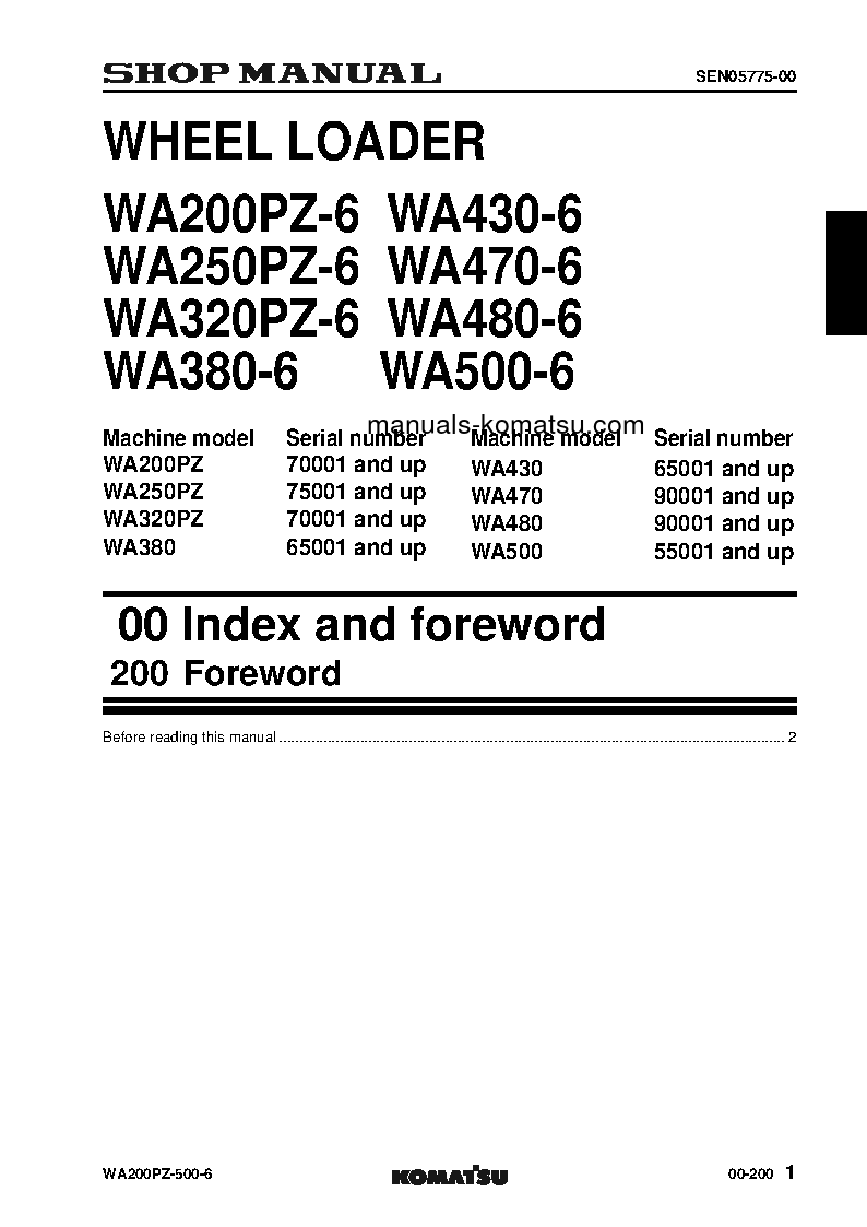 Protected: WA470-6(JPN)-FOR KAL S/N 90001-UP Shop (repair) manual (English)