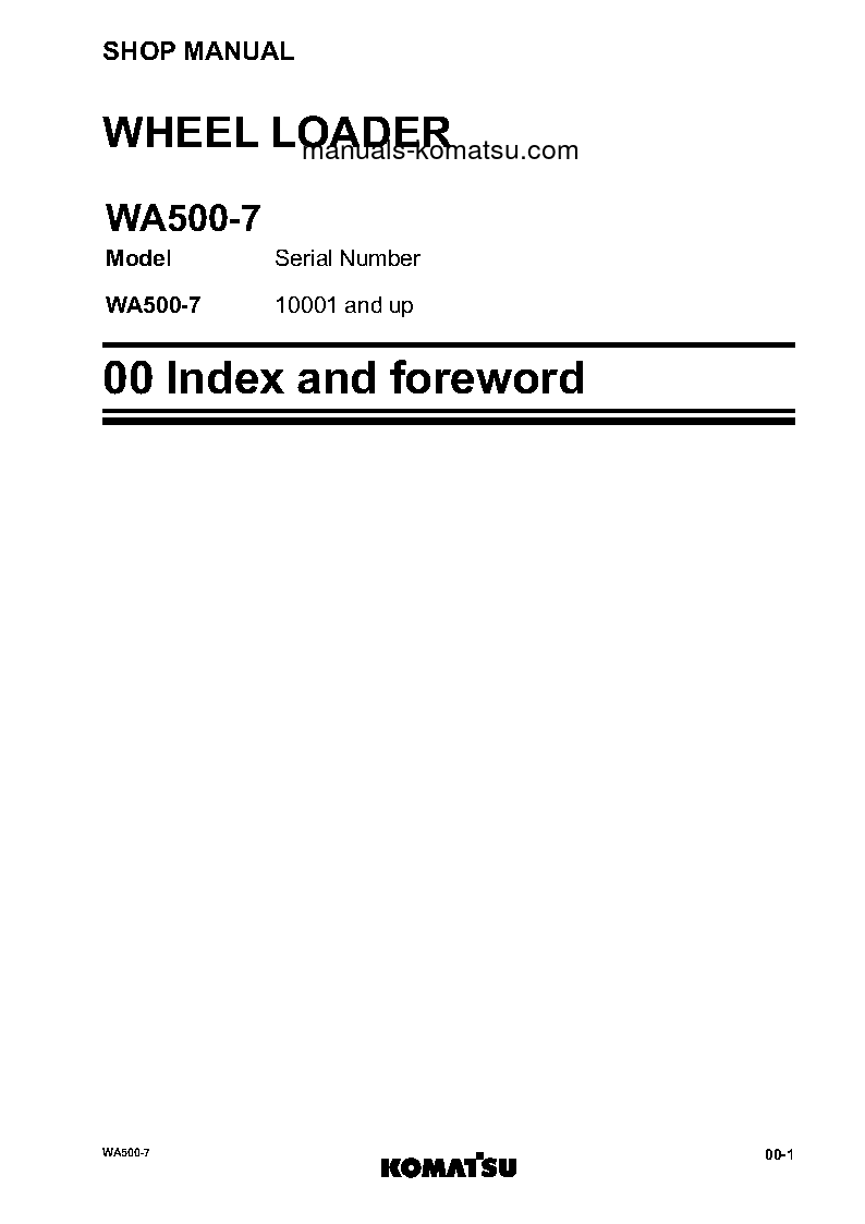 Protected: WA500-7(JPN) S/N 10001-UP Shop (repair) manual (English)
