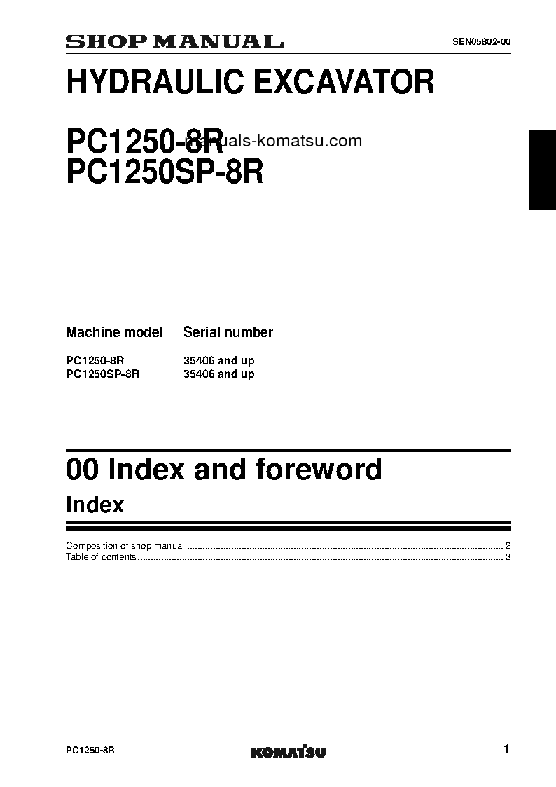 Protected: PC1250-8(JPN)-W/O EGR, FOR KAL S/N 35406-UP Shop (repair) manual (English)