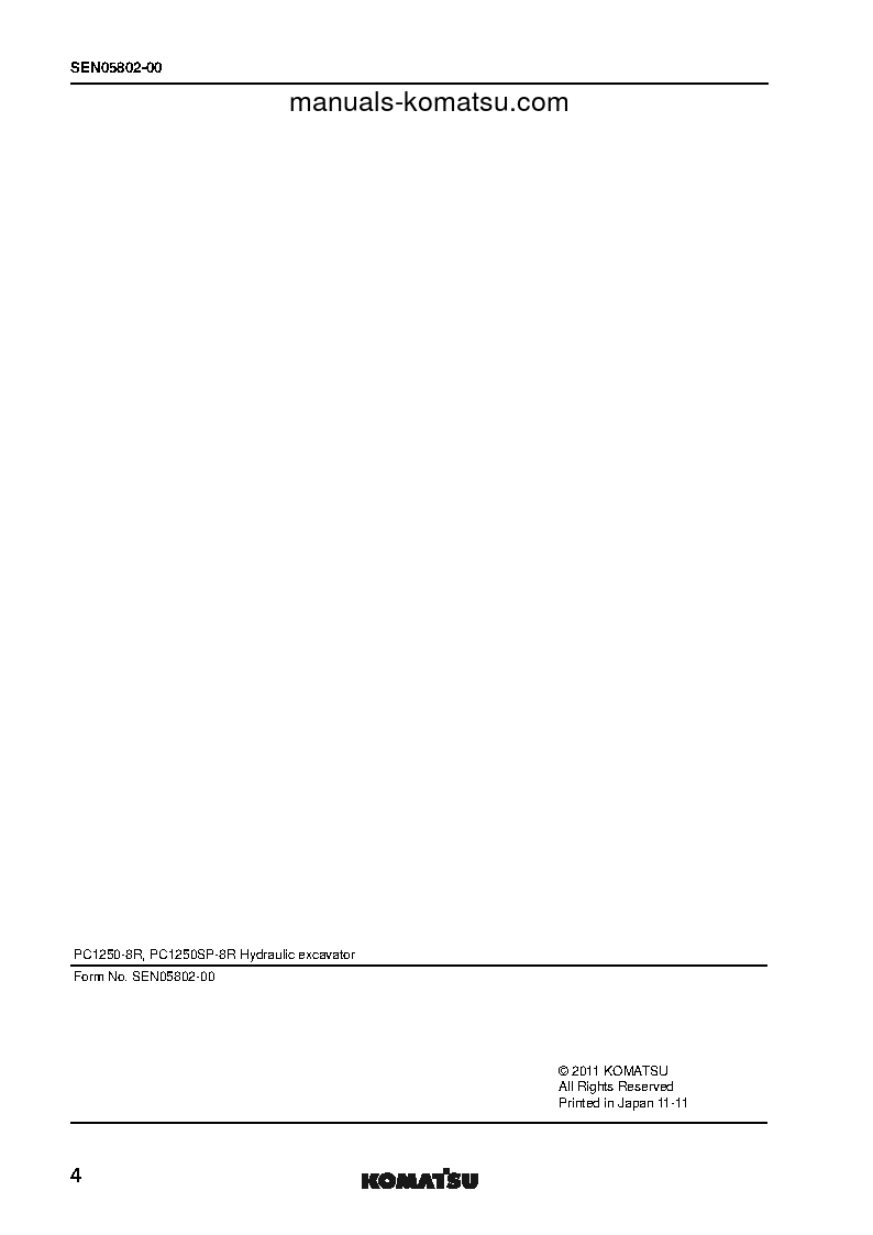 Protected: PC1250-8(JPN)-W/O EGR, FOR KAL S/N 35406-UP Shop (repair) manual (English)