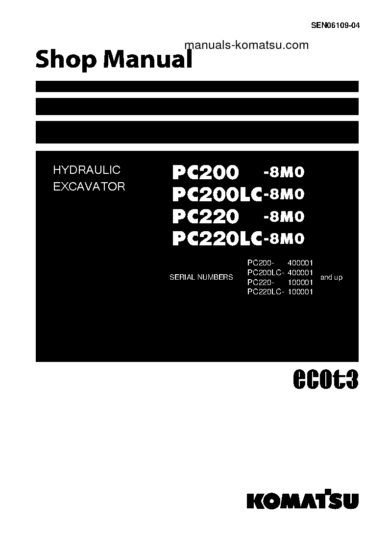 PC220LC-8(JPN)-M0 S/N 100001-UP Shop (repair) manual (English)