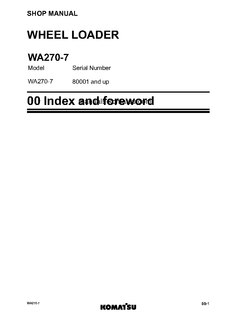 Protected: WA270-7(JPN) S/N 80001-UP Shop (repair) manual (English)