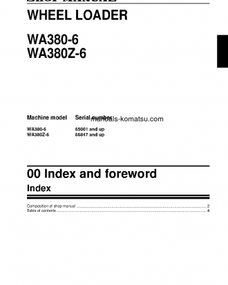 WA380-6(JPN)-CENTRAL/SOUTH AMERICAN SPEC S/N 65001-UP Shop (repair) manual (English)