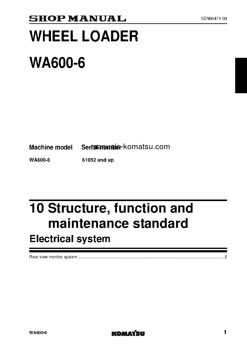 Protected: WA600-6(JPN)-FOR KAL S/N 61052-UP Shop (repair) manual (English)