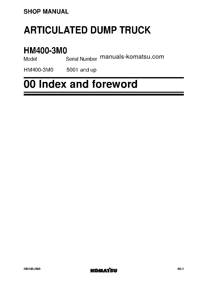 Protected: HM400-3(JPN)-M0, FOR KAL S/N 5001-UP Shop (repair) manual (English)