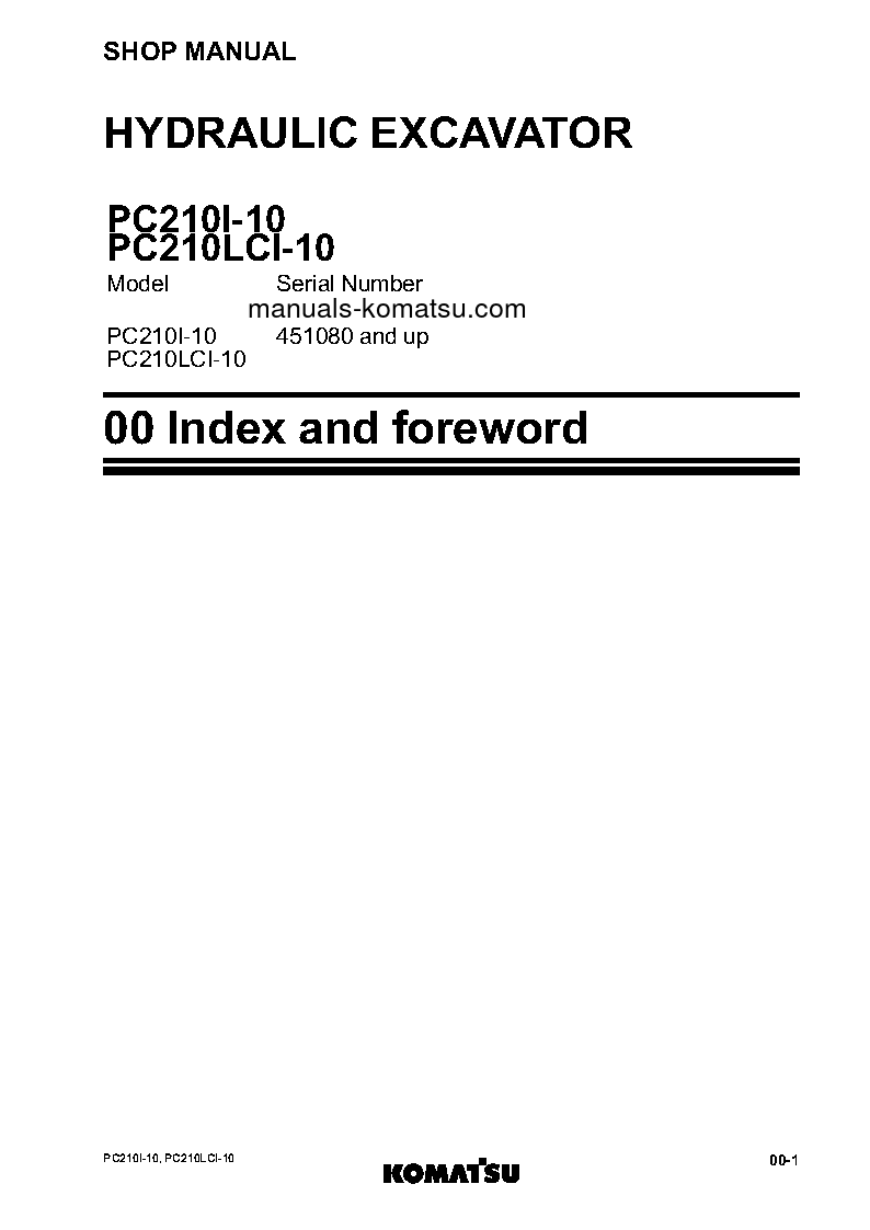 Protected: PC210LCI-10(JPN) S/N 451080-UP Shop (repair) manual (English)