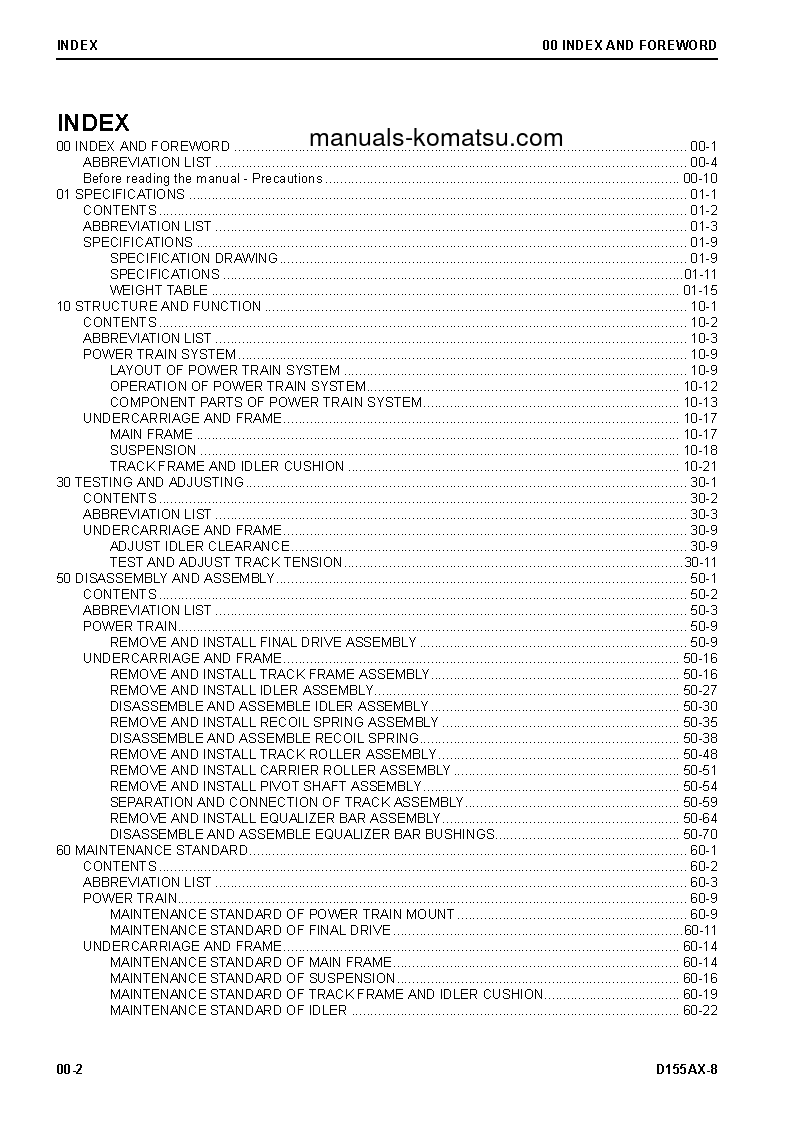 Protected: D155AX-8(JPN)-SANDY SOIL SPEC. S/N 100148-UP Shop (repair) manual (English)