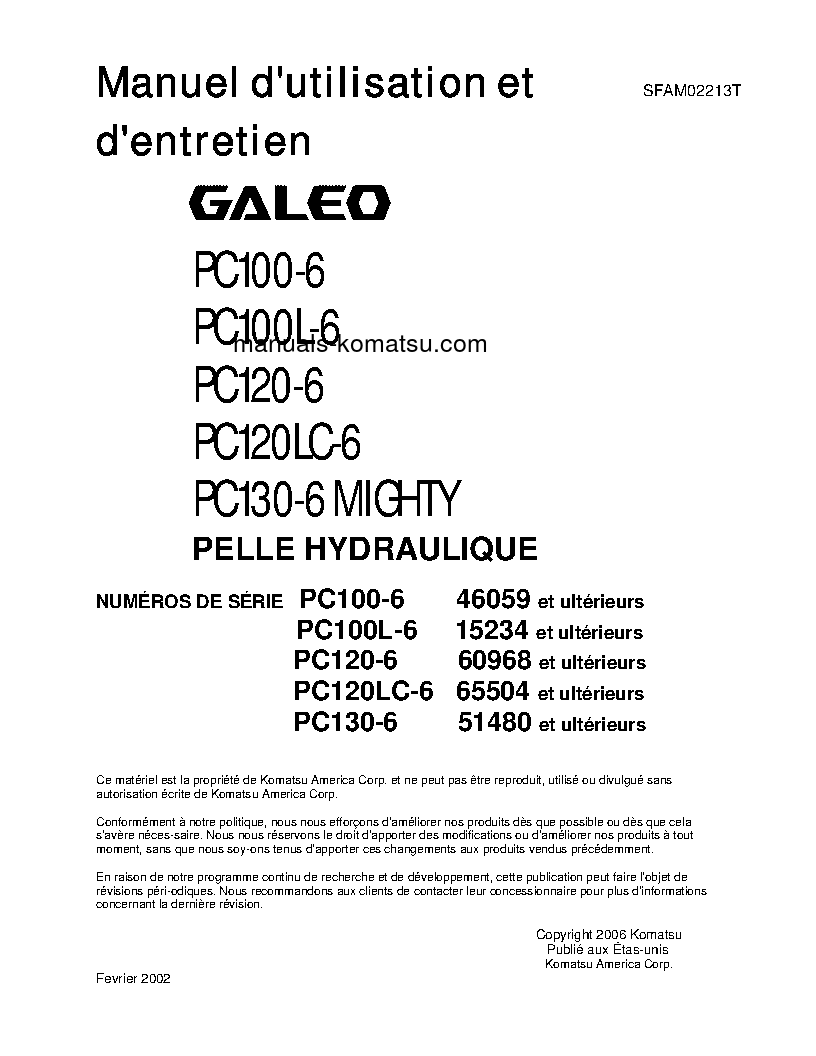 PC100L-6(JPN) S/N 15234-UP Operation manual (French)