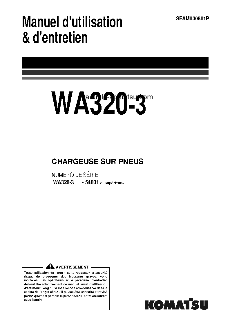 WA320-3(JPN) S/N 54001-UP Operation manual (French)