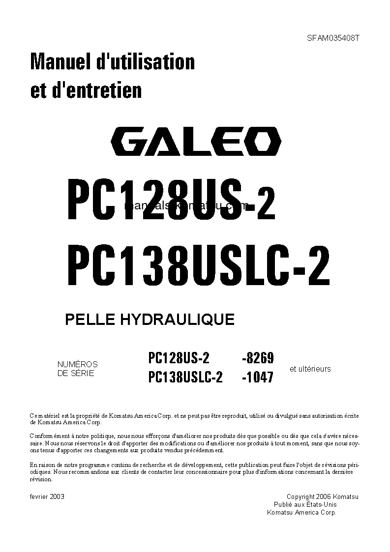 PC138USLC-2(JPN) S/N 1047-UP Operation manual (French)