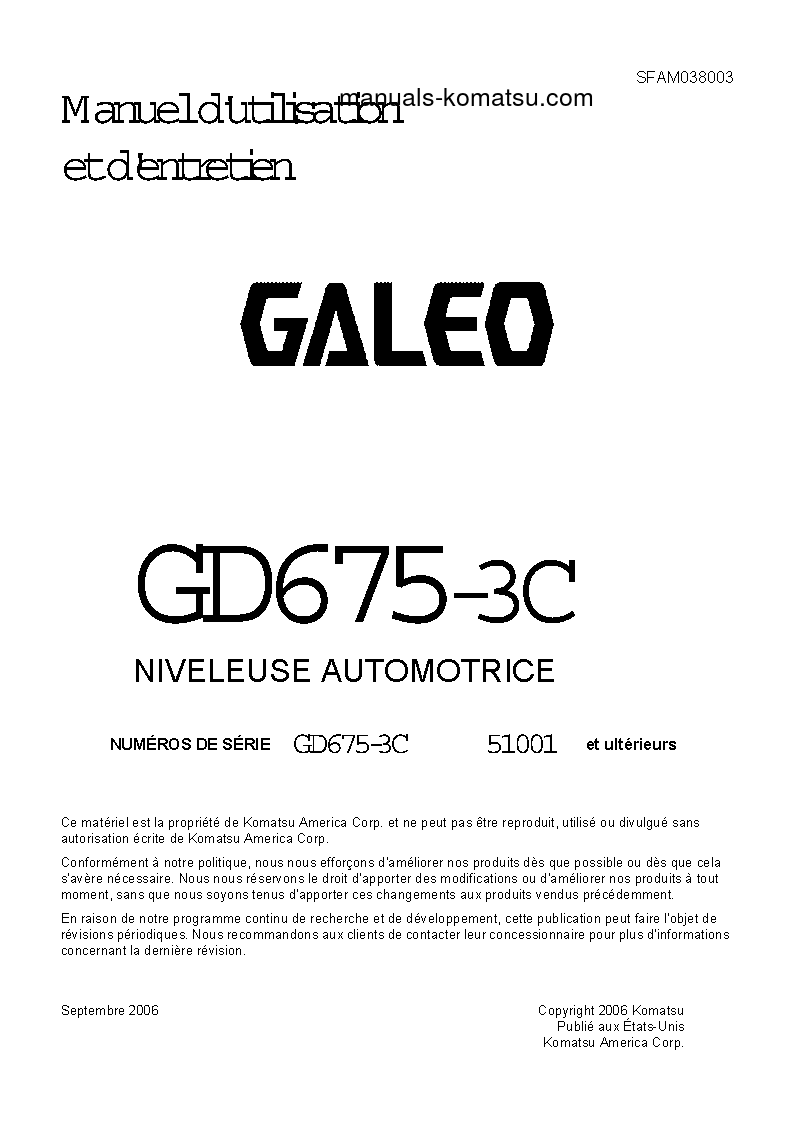 GD675-3(JPN) S/N 51001-UP Operation manual (French)