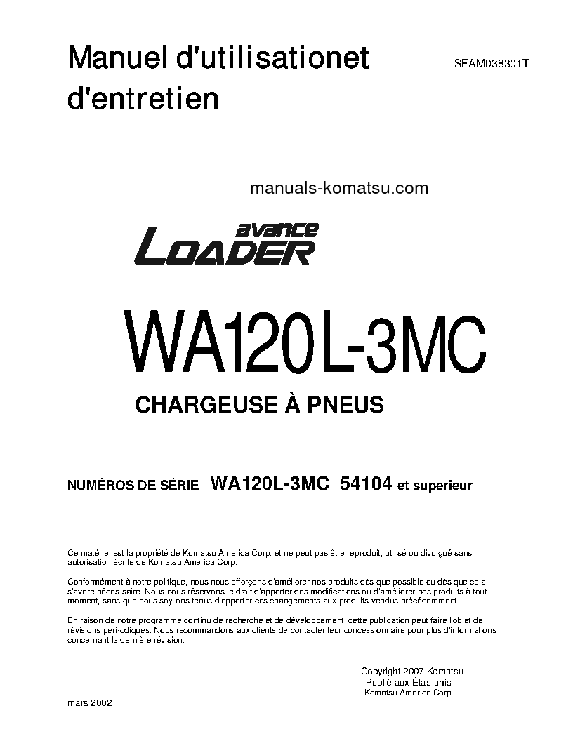 WA120L-3(JPN)-MC S/N 54104-UP Operation manual (French)