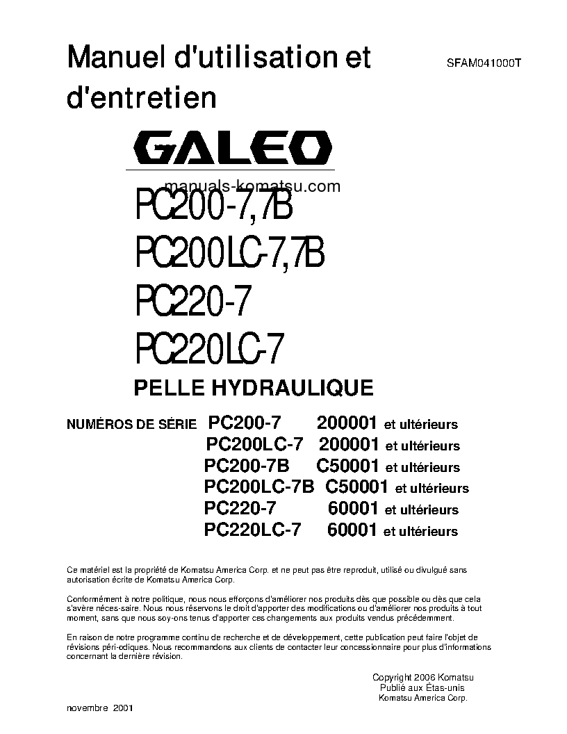 PC200LC-7(JPN) S/N 200001-UP Operation manual (French)