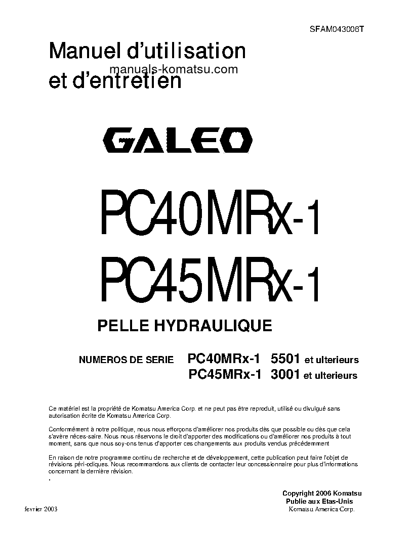 PC40MRX-1(JPN) S/N 5501-UP Operation manual (French)