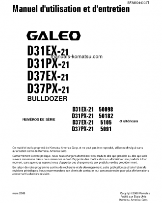 D31EX-21(JPN) S/N 50098-UP Operation manual (French)