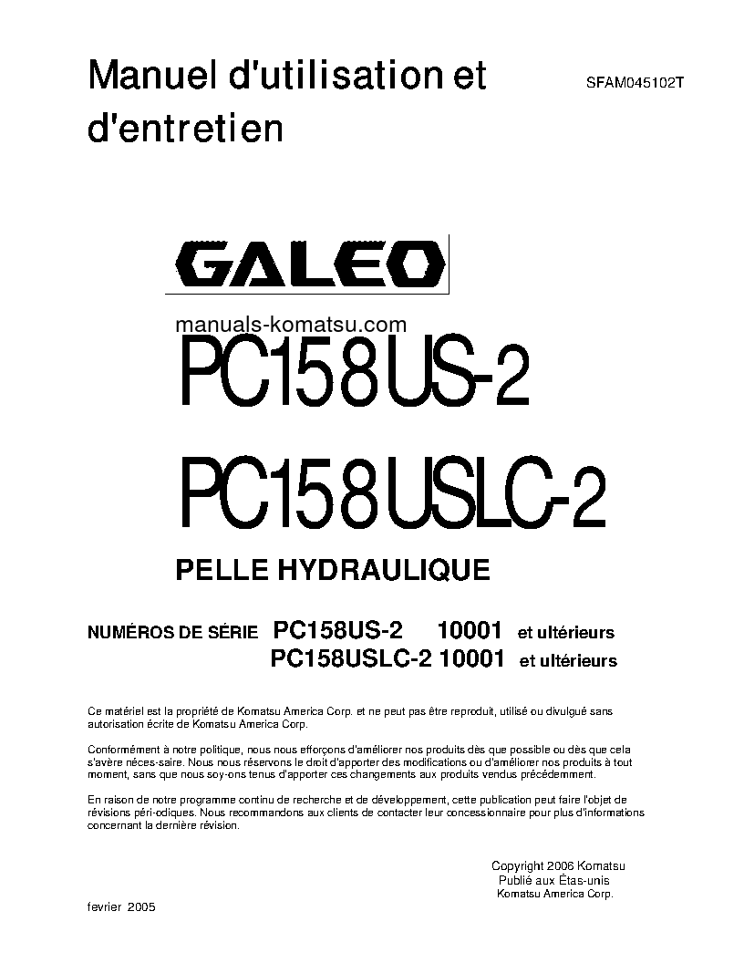 PC158USLC-2(JPN) S/N 10001-UP Operation manual (French)