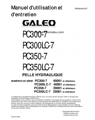 PC300-7(JPN) S/N 40001-UP Operation manual (French)