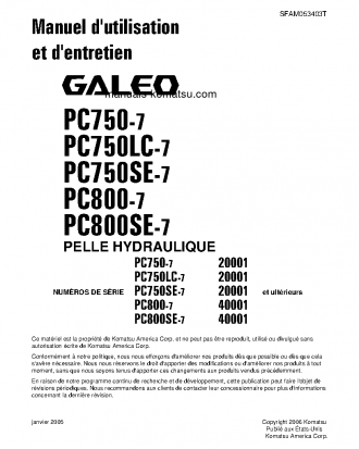 PC750-7(JPN) S/N 20001-UP Operation manual (French)