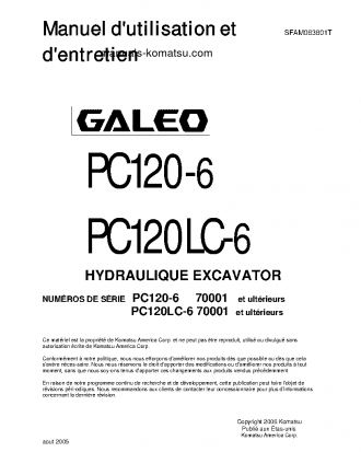 PC120-6(JPN) S/N 70001-UP Operation manual (French)